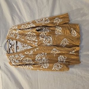 Isaac Mizrahi floral tunic length button down cardigan